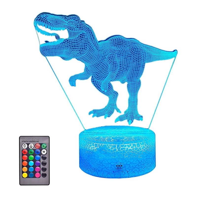 

3d-ночник для детей с дистанционным управлением и умным прессом, 7 цветов, с регулируемой яркостью, игрушки T Rex 3D, прикроватная лампа