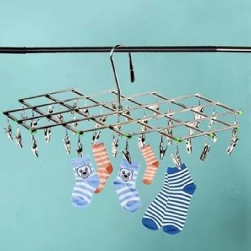 

Foldable Clothes Hanger Airer Stainless Steel Underwear Sock Dryer Laundry Rack Flat Head Design Rust Resistant Strong Grip Clip