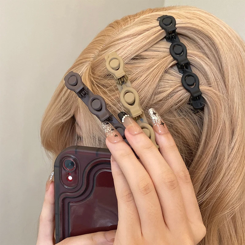 

Solid Color Frosted Braided Hair Clips Korean Style Fashion Duckbill Clip With 3 Small Clips Bangs Clip Girl's Styling Barrettes