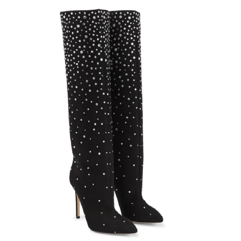 2024 New Black Rhinestone Knee High Boots for Women Designer Stilettos Heels Sexy Wedding Autumn Winter Boots Shoes
2024 New Black Rhinestone Knee High Boots for Women Designer Stilettos Heels Sexy Wedding Autumn Winter Boots Shoes