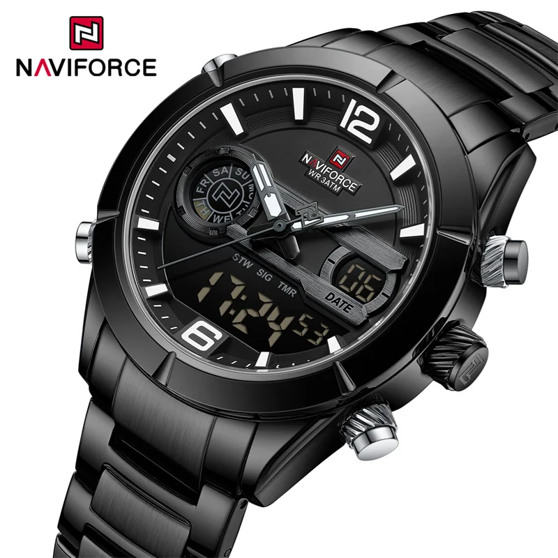 

NAVIFORCE Design Men's Watches Top Luxury LCD Display Chronograph Quartz Wristwatches Luminous Waterproof Sport Clock 2024 New