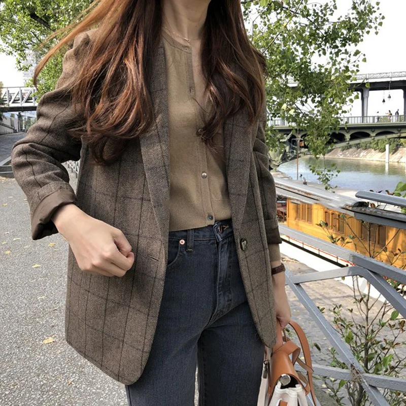 Women's Plaid Brown Blazer Coat Elegant Female 2023 Autumn Business Style Outfits Polyester Spring Jacket Tops Korean Overcoat
Women's Plaid Brown Blazer Coat Elegant Female 2023 Autumn Business Style Outfits Polyester Spring Jacket Tops Korean Overcoat