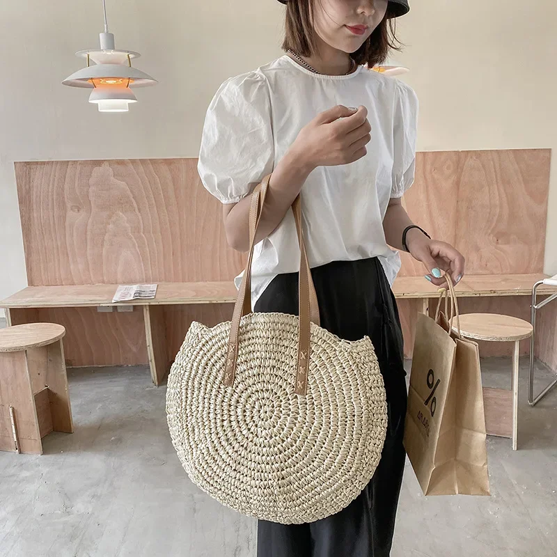 Round Woven Straw Beach Bag - Travel Tote 19 S3268224cfee34dc08bcde9c7450e1cfdC