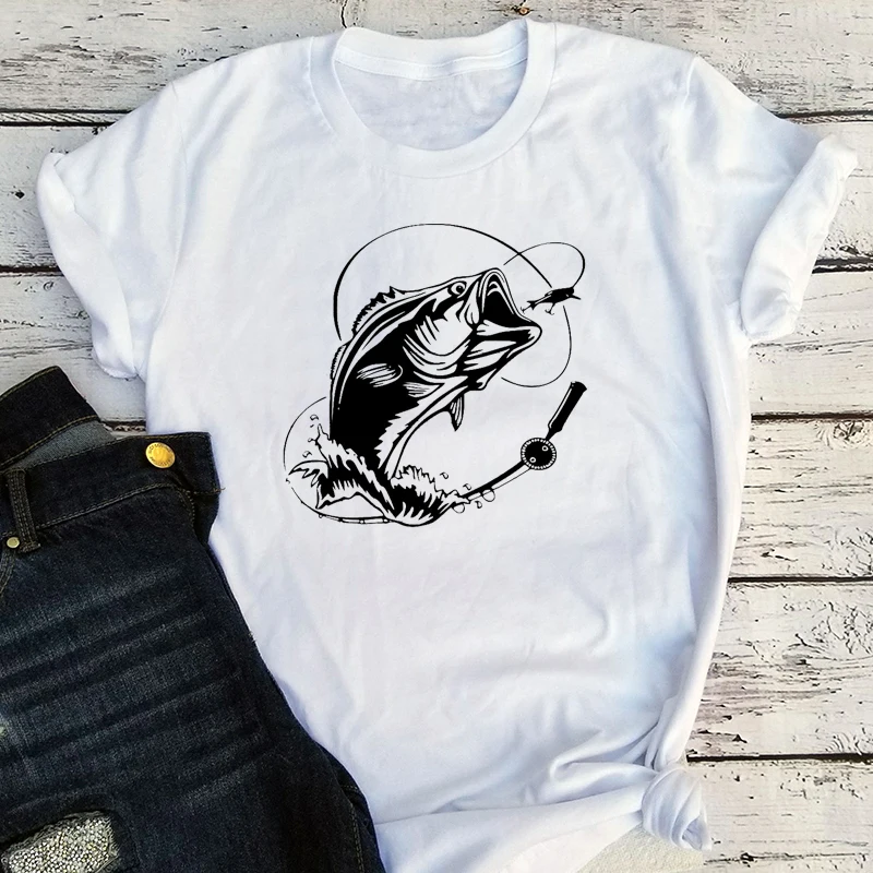 Футболки для рыбалки, мужская летняя одежда, мультяшная белая женская футболка с крючком для пресной воды и охоты 
Футболки для рыбалки, мужская летняя одежда, мультяшная белая женская футболка с крючком для пресной воды и охоты