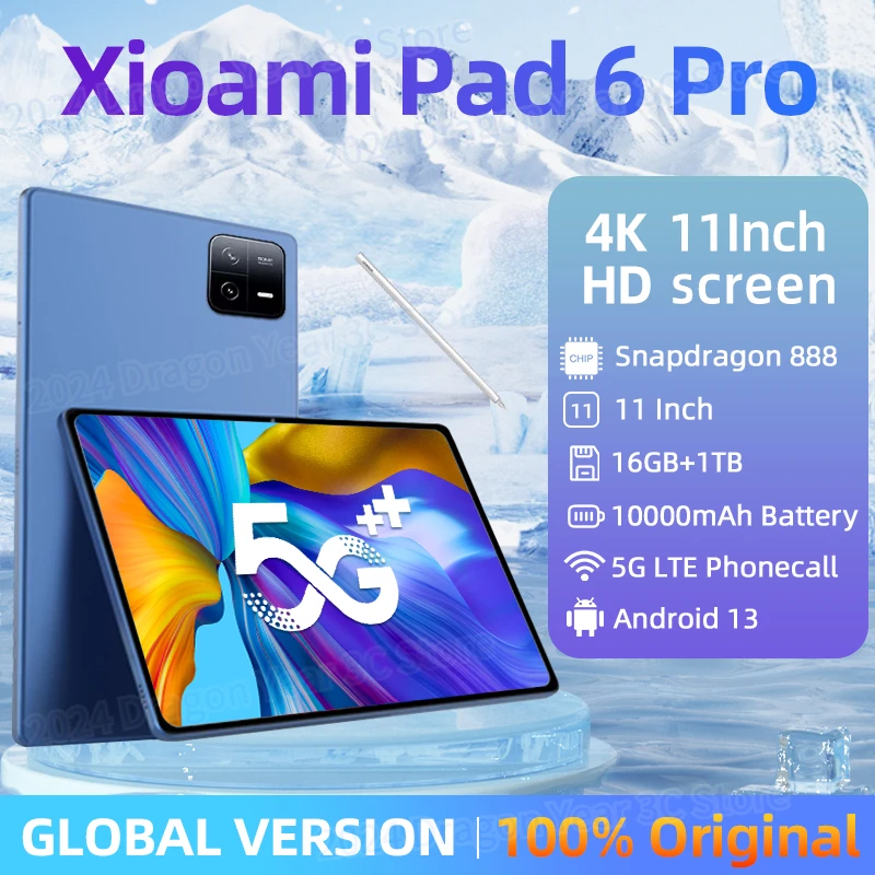 

Оригинальный планшет HD 4K Pad 6 Pro, 2024 дюймов, Android 13, 10000 мАч, Snapdragon 888, ОЗУ 16 ГБ, 512 ГБ, смартфон Mi Tab