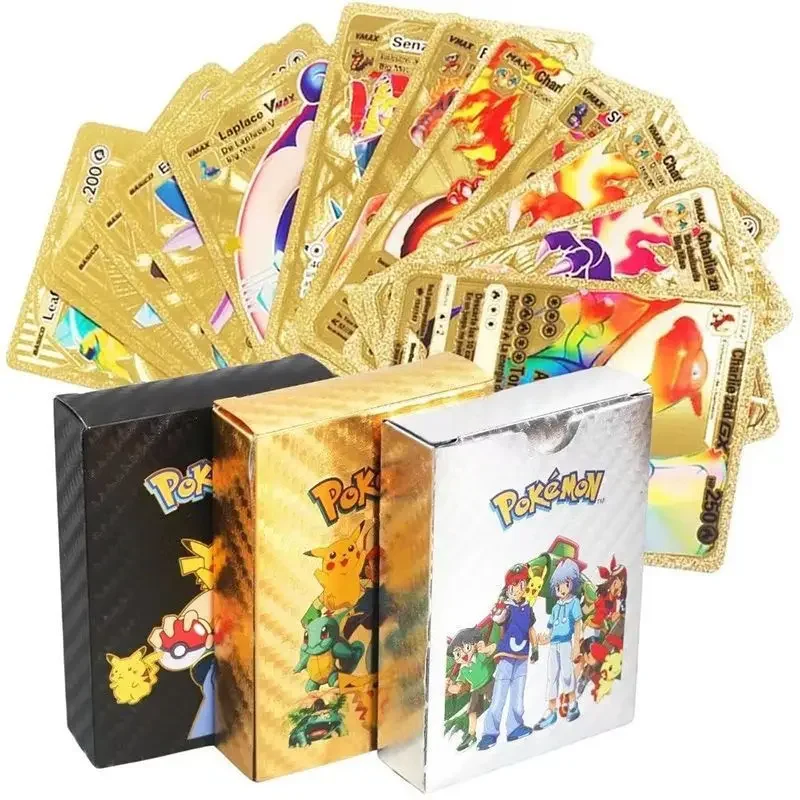 

55-110pcs Gold Pokemon Colorful Card Pack Set Black Vmax Vstar GX Sliver Box Pikachu Carta Charizard German French Spanish Gifts