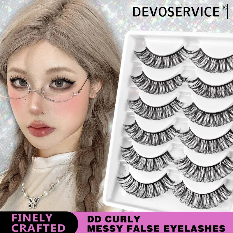 

DEVOSERVICE 6 Pairs Fluffy Mink Lashes DD Curl Short Eyelash Thick Natural Slender Russian False Eyelashes Extension Supplies