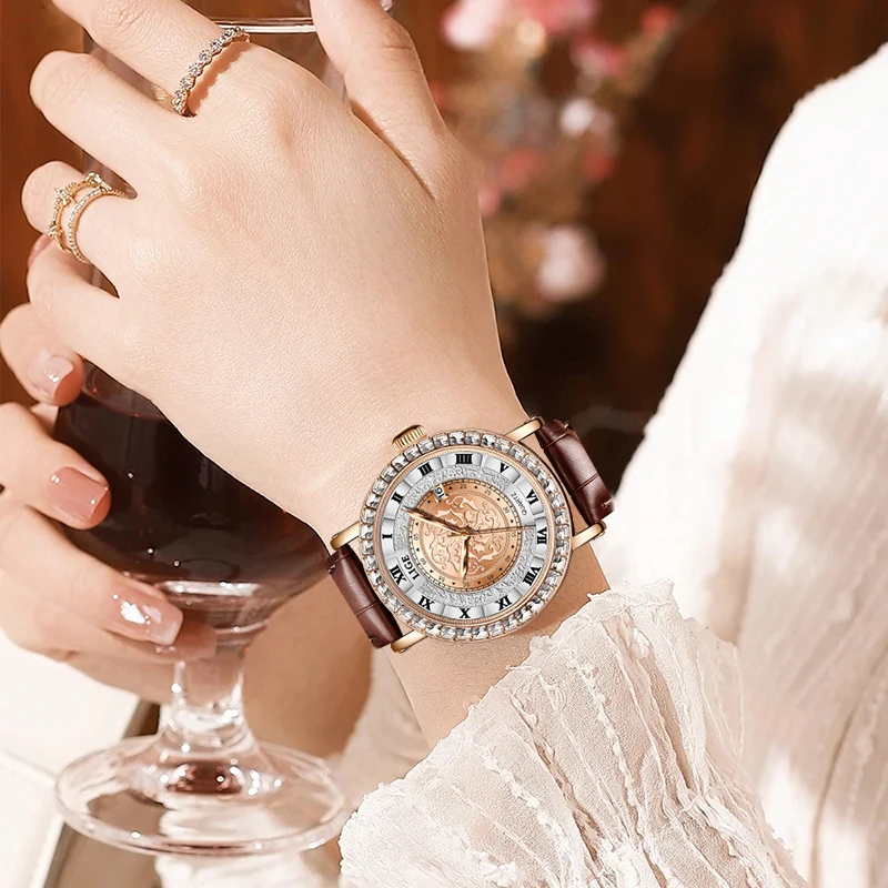 

LIGE Elegant Luxury Fashion Woman Watch Casual Original Business Leather Strap Bracelet Quartz Lady Clocks Waterproof Wristwatch