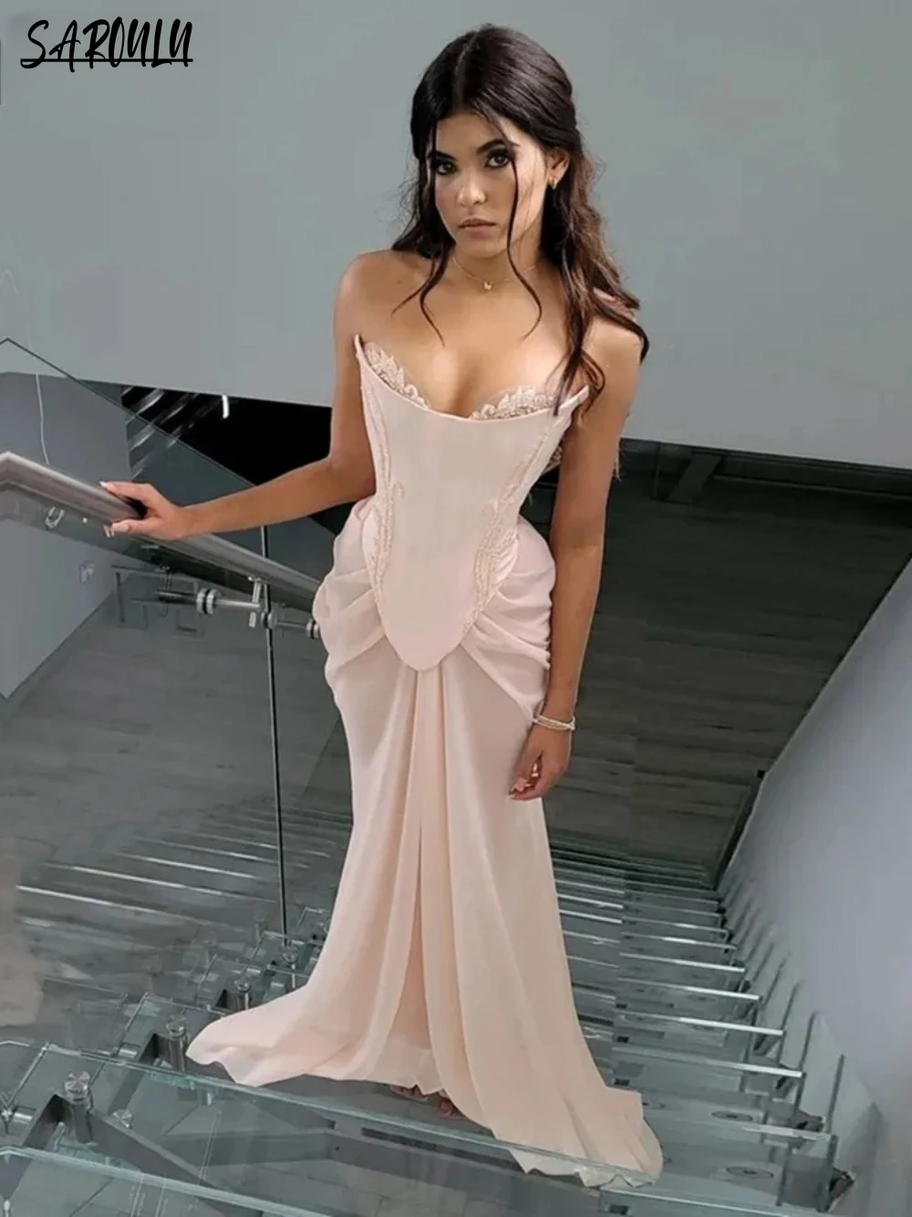 Romantic Strapless Bride Robe Elegant Straight Floor-length Evening Dress Modern Beaded Sequins Bridal Dresses Vestidos De Novia
Romantic Strapless Bride Robe Elegant Straight Floor-length Evening Dress Modern Beaded Sequins Bridal Dresses Vestidos De Novia