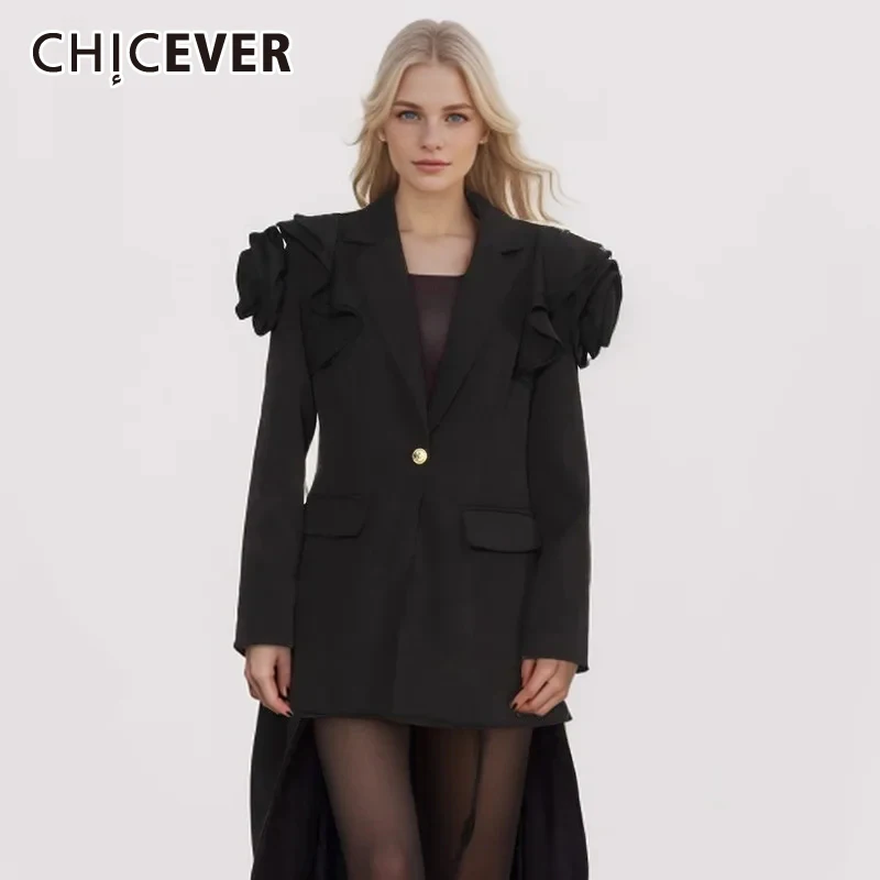 

CHICEVER Spliced Appliques Blazers For Women Notched Collar Long Sleeve Patchwork Button Solid Temperament Spring Blazer Female