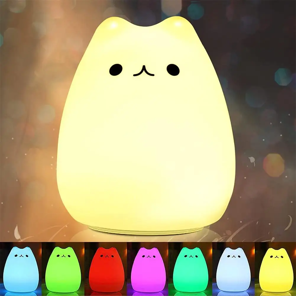 Silicone Cute Cat LED Night Lights Portable Battery Powered 7 Color Table Lamp For Home Decor Child Holiday Gift Dropshipping
Silicone Cute Cat LED Night Lights Portable Battery Powered 7 Color Table Lamp For Home Decor Child Holiday Gift Dropshipping