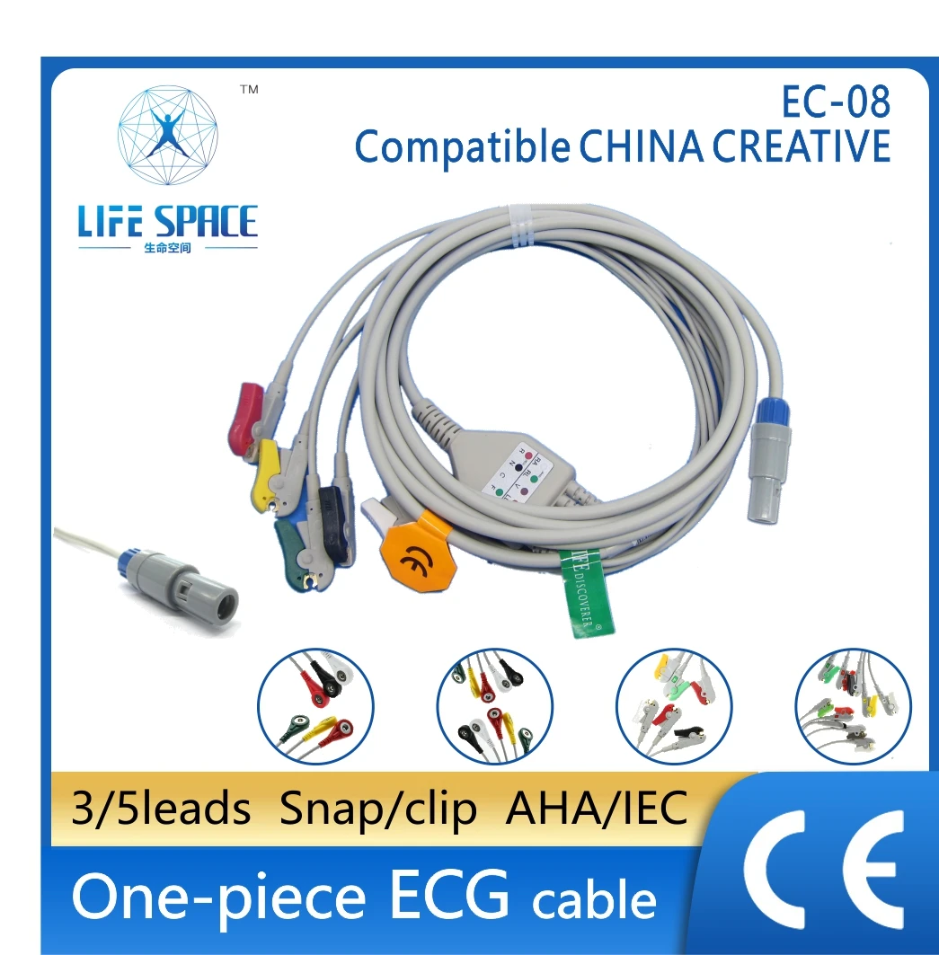 

Ecg Cable Compatible CHINA CREATIVE AHA/IEC 3 Lead 5 Leads Snap Clip Grabber for Ecg Electrocardiograph Patient Ecg Monitor