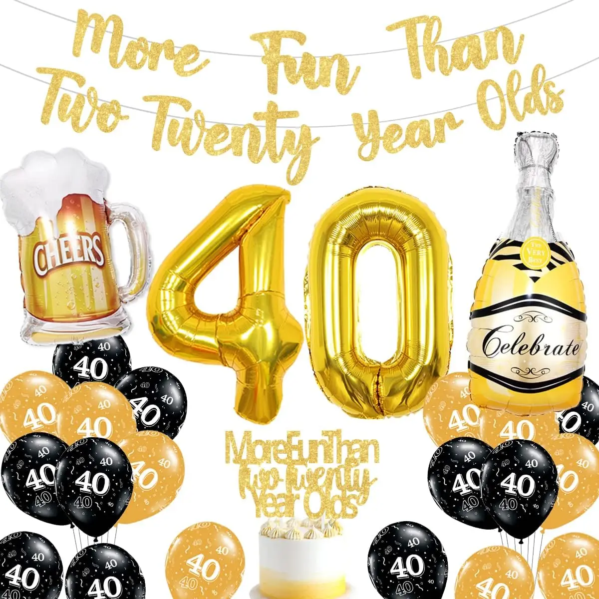 40th Birthday Decorations Black and Gold for Men Women More Fun Than Two Twenty Year Olds Banner Cake Topper Number 40 Balloon
40th Birthday Decorations Black and Gold for Men Women More Fun Than Two Twenty Year Olds Banner Cake Topper Number 40 Balloon