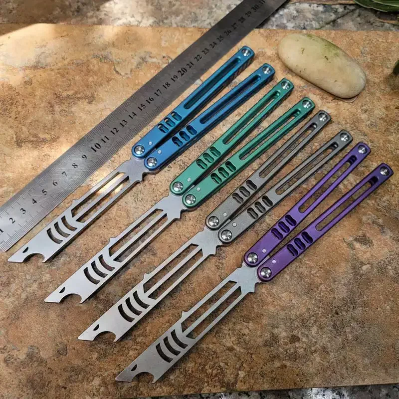 

TheOne Clone Madko Mad Mako Bottle Opener Balisong Trainer Titanium Channel Handle Bushing Butterfly Training Knife Hand Tool