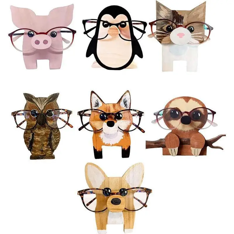 

New Kawaii Animal Glasses Rack Cute Cartoon Carvings Sunglass Display Rack Shelf Eyeglasses Stand Jewelry Wooden Holder Showcase