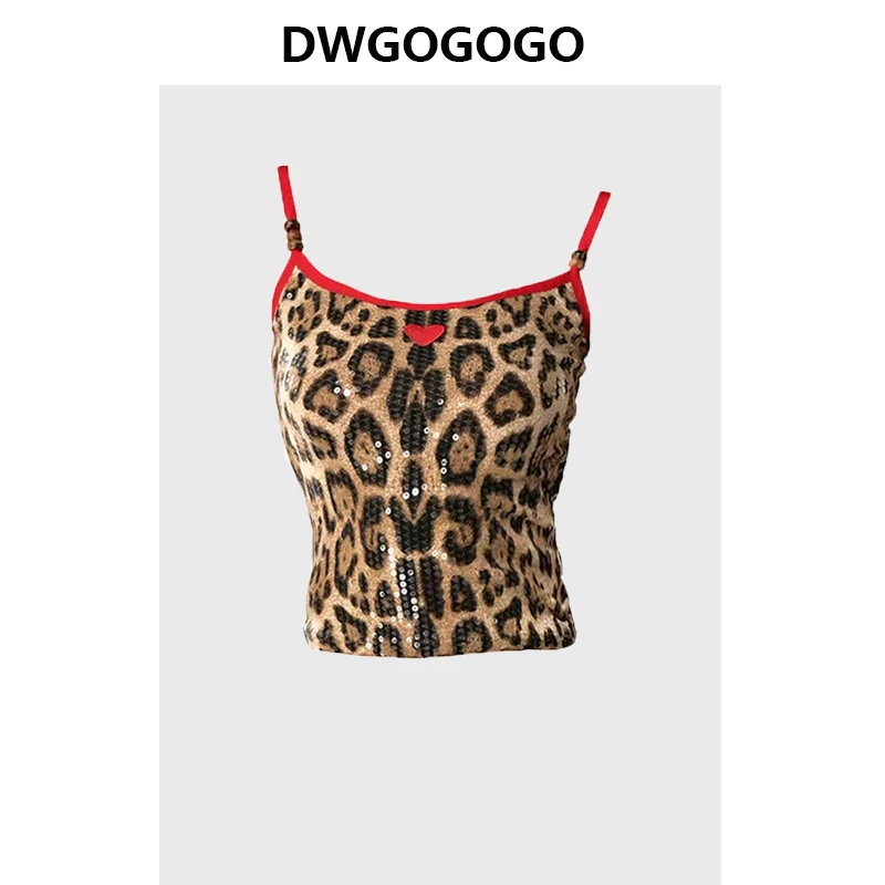 

Женский леопардовый укороченный топ с лямкой на шее, жилет без рукавов с открытой спиной в американском стиле, винтажная уличная одежда Y2k на лето