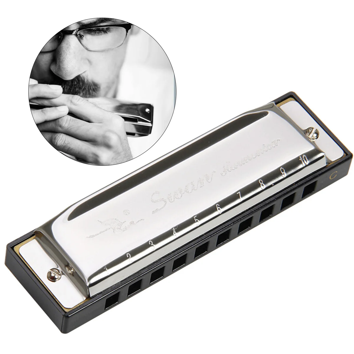 

Swan Harmonica 10 Hole 20 Tones Harmonica C Blues Professional Harmonica (Sliver)