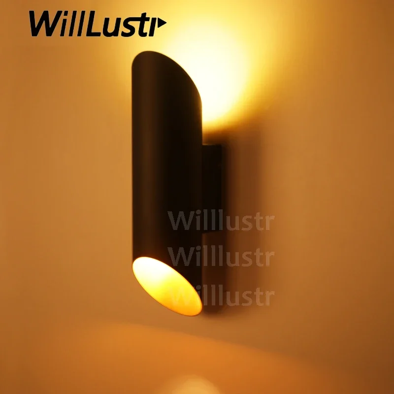 

Willlustr wall sconce light aluminum lamp minimalist chamfer pipe design black gold doorway lounge porch nordic modern lighting