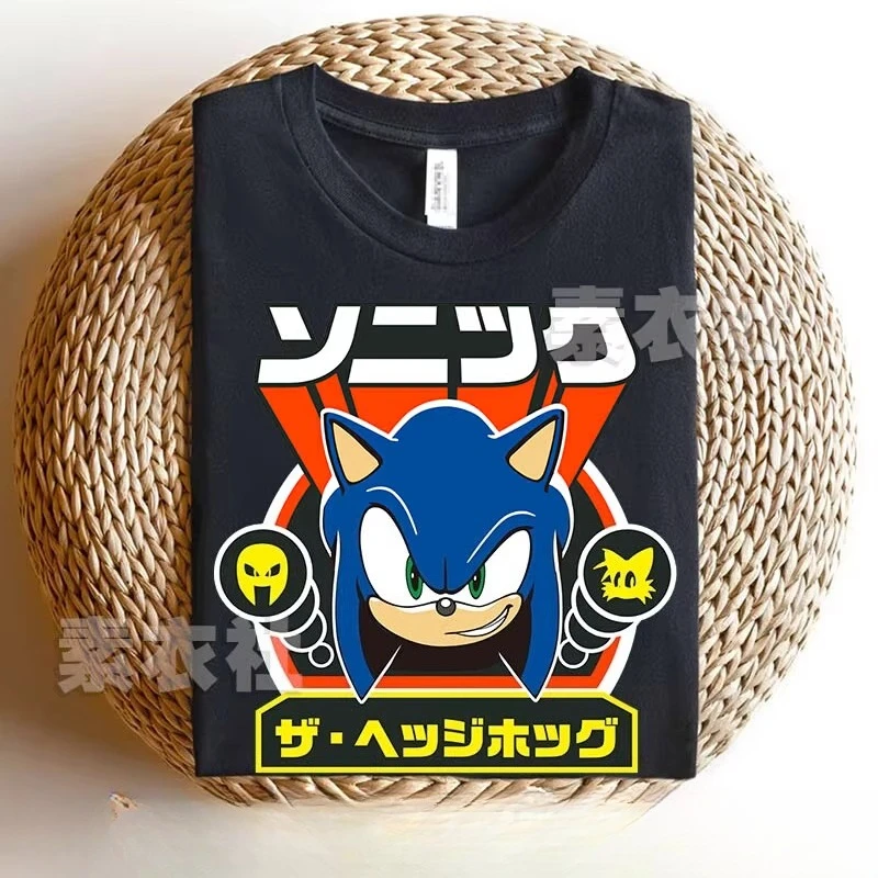 تي شيرت صيفي للأطفال مصنوع من القطن بنسبة 100% بتصميم كارتوني مطبوع عليه صورة سونيك للأولاد والبنات تي شيرت كاجوال فضفاض بأكمام قصيرة تي شيرت صيفي للأطفال مصنوع من القطن بنسبة 100% بتصميم كارتوني مطبوع عليه صورة سونيك للأولاد والبنات تي شيرت كاجوال فضفاض بأكمام قصيرة