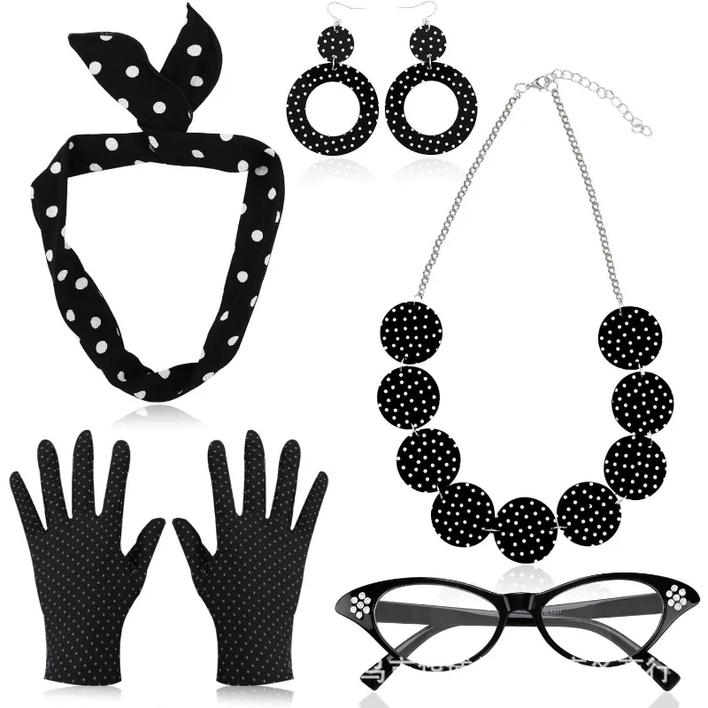 Womens 50s Costume Accessories 1950s Wave Point Scarf Headband Glasses Earring Set 50s 80s Decorations
Womens 50s Costume Accessories 1950s Wave Point Scarf Headband Glasses Earring Set 50s 80s Decorations