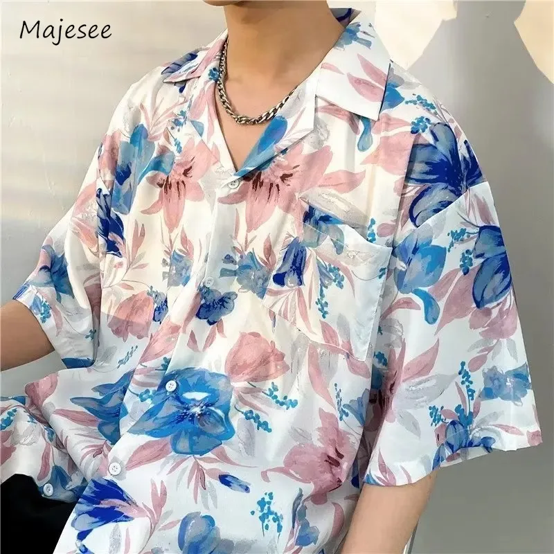 

Shirts Men Soft Summer Breathable All-match Turn-down Collar Charming Generous Steady Youthful Schoolboys Trendy Single Breasted