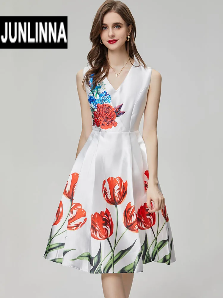 JUNLINNA Spring Summer Princess Dress V Neck Tank Fashion Women Sequins and Beading Vestidos Floral Printing Slims
JUNLINNA Spring Summer Princess Dress V Neck Tank Fashion Women Sequins and Beading Vestidos Floral Printing Slims