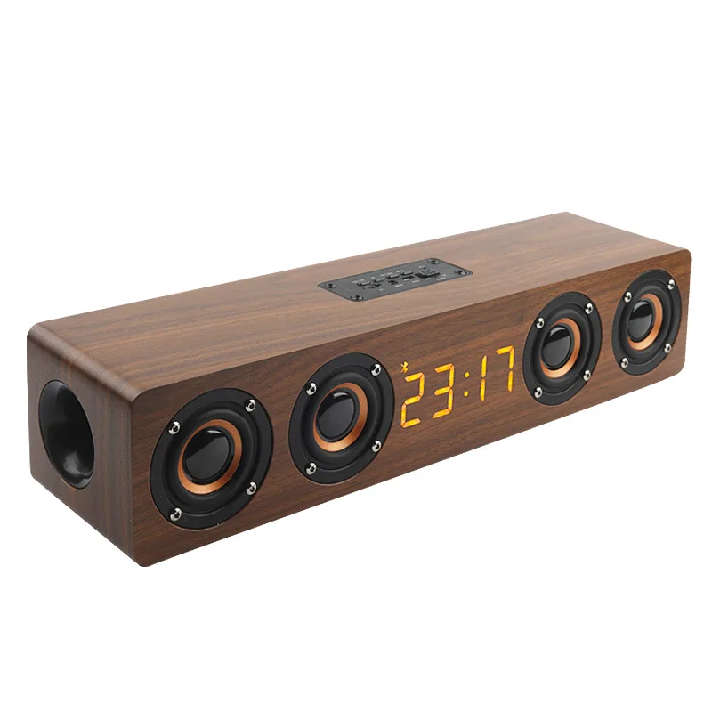 

Computer Bluetooth Speaker Wooden Powerful TV Soundbar Boombox with Four Loudspeakers Clock Alarm Home Theater System Subwoofer