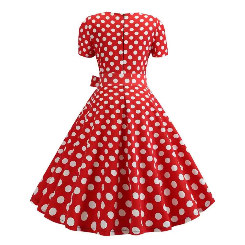 

Sexy Style Dress Retro 1950s A-line Midi Dress with Square Neck Big Hem Button Decor Color Matching Belted Bow Women's Vintage