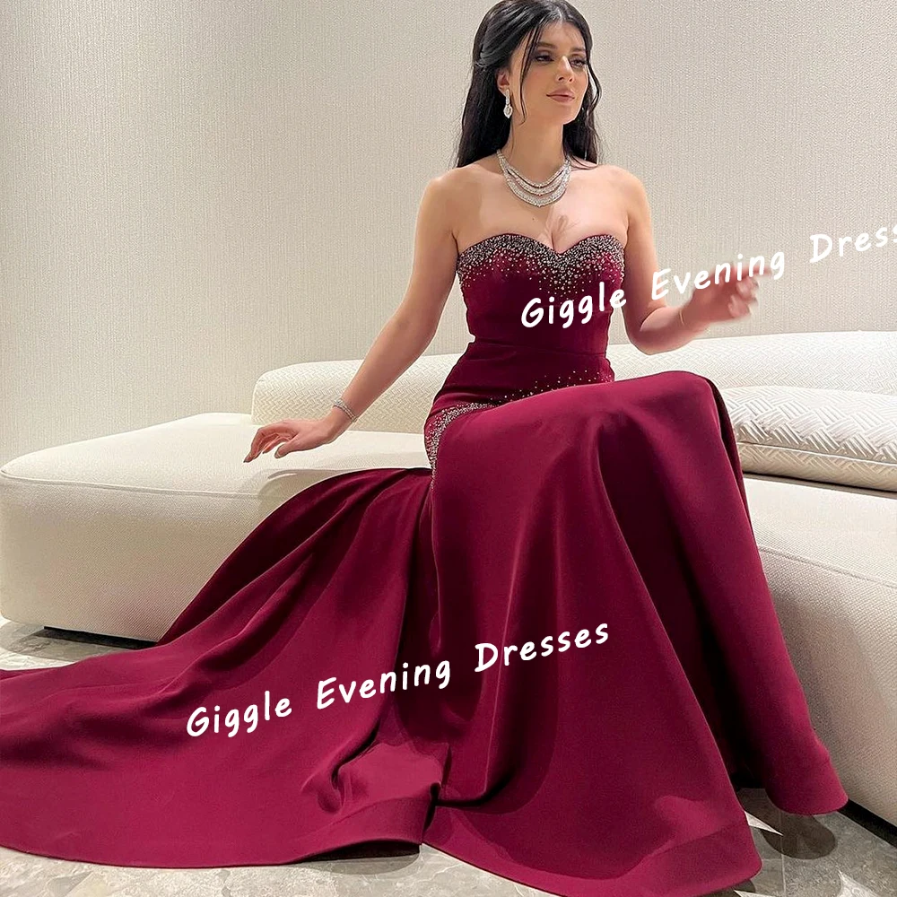 

Женское вечернее платье-трапеция Giggle, элегантное платье до пола для выпускного вечера без бретелек, расшитое бисером, в стиле Саудовской Аравии, 2024