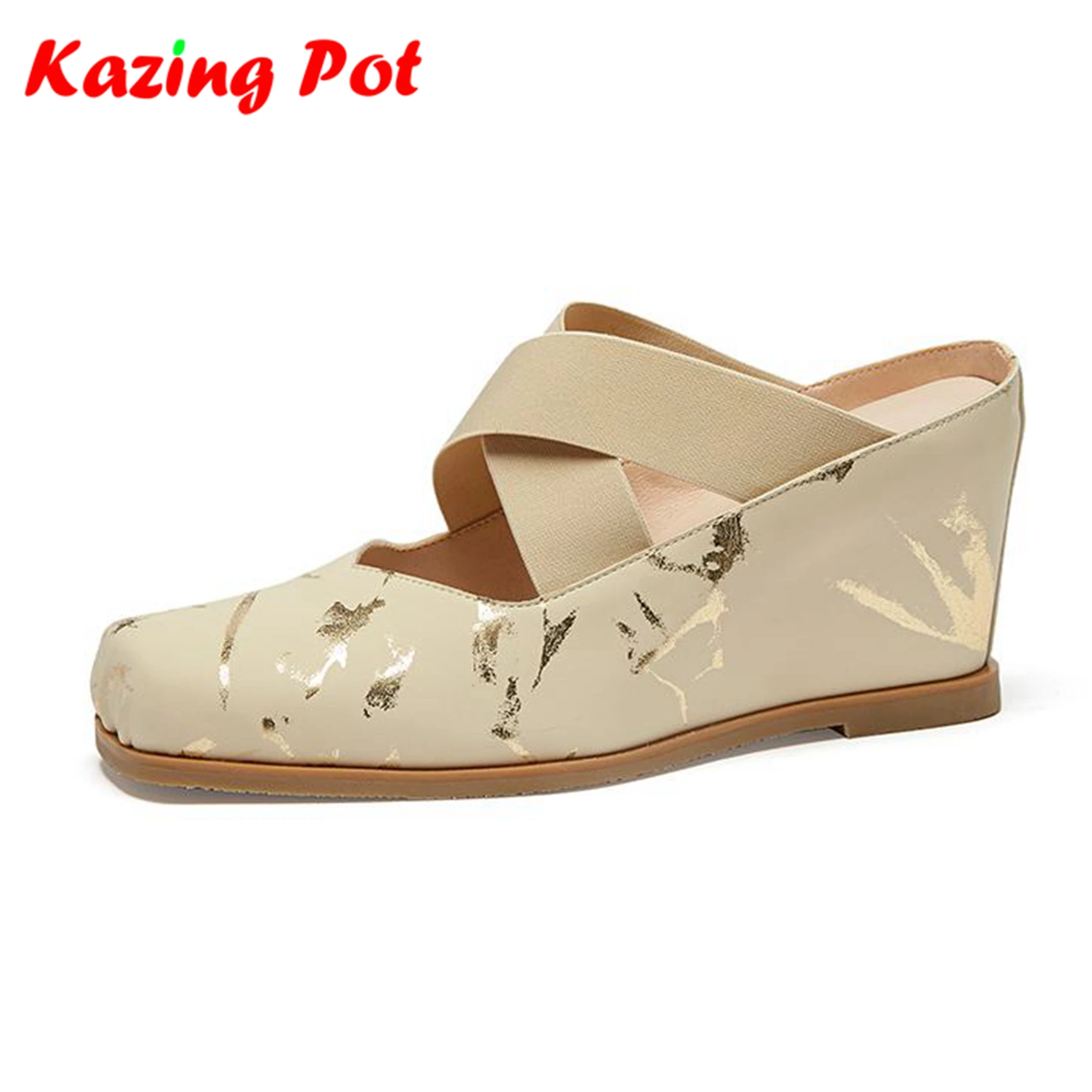 

Krazing Pot Cow Skin Mules Square Toe Women Summer Street Wear Wedges Chunky Heels Oriental Design Gorgeous Sexy Shallow Pumps