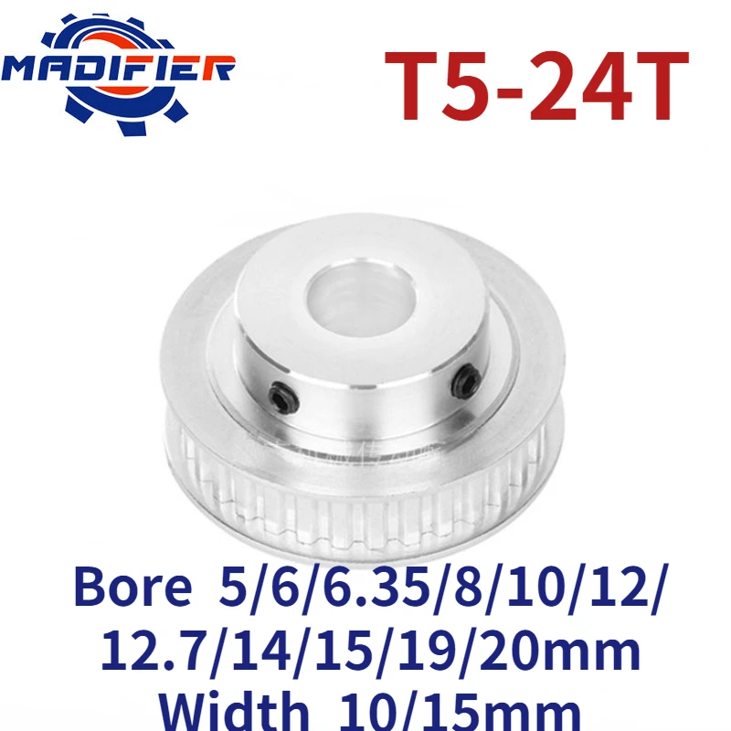 T5 24 Teeth/T Boss Synchronous Belt Pulley BF Groove Width 10/15mm Inner Hole 5/6/6.35/8/10/12/12.7/14/15/19/20mm
T5 24 Teeth/T Boss Synchronous Belt Pulley BF Groove Width 10/15mm Inner Hole 5/6/6.35/8/10/12/12.7/14/15/19/20mm