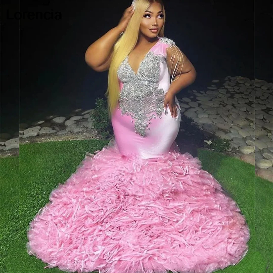 Lorencia Pink Mermaid Prom Dress For Black Girls Beaded Crystal Rhinetones Ruffles Birthday Party Gowns Robe De Soiree YPD76
Lorencia Pink Mermaid Prom Dress For Black Girls Beaded Crystal Rhinetones Ruffles Birthday Party Gowns Robe De Soiree YPD76