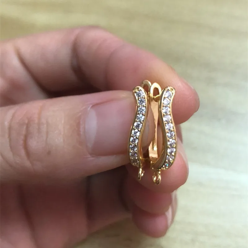 

Never Fades Real Gold Plating Left And Right U-Shaped Earrings DIY Temperament Accessories Zircon Studded Flash Drill 10*20MM