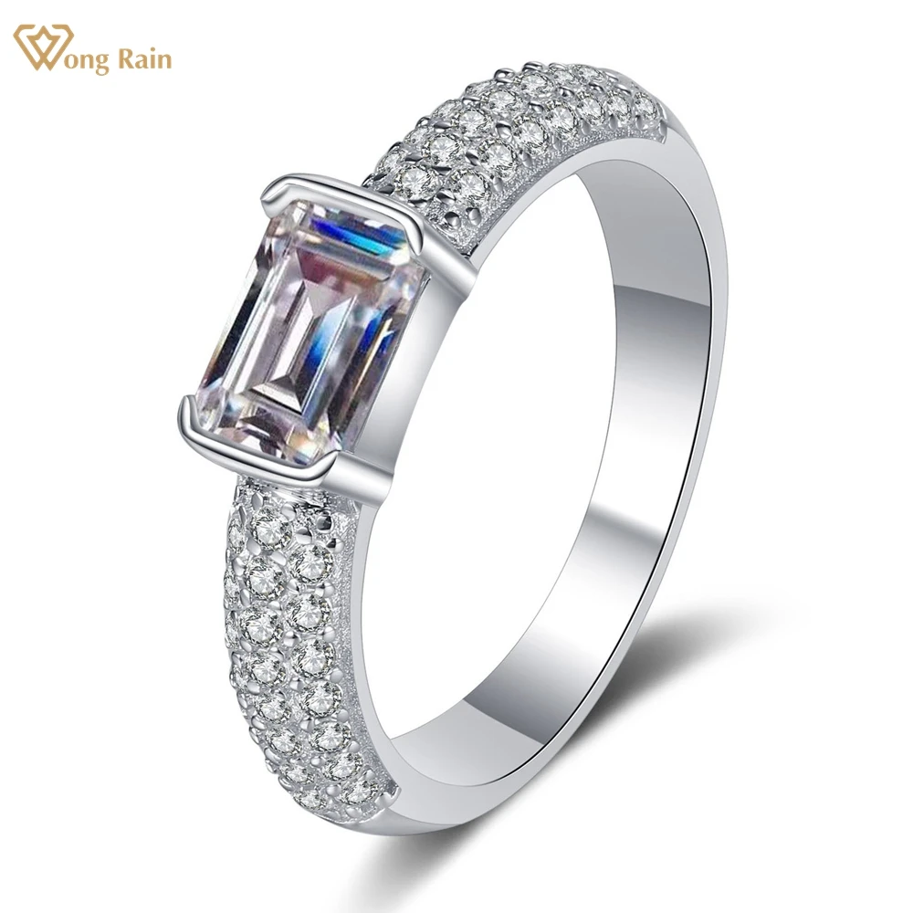 

Wong Rain 925 Sterling Silver 1CT Radiant Emerald Cut D Real Moissanite VVS1 Diamond Gemstone GRA Wedding Band Ring Fine Jewelry