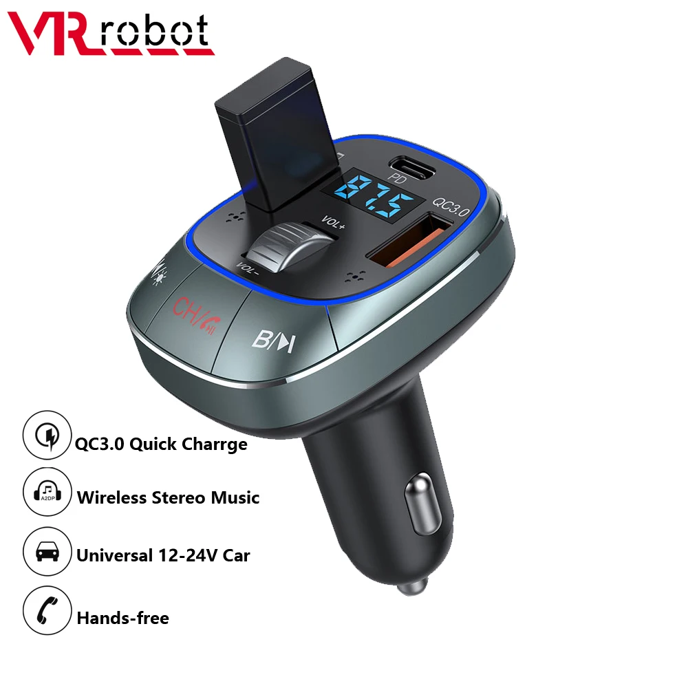 

VR робот Bluetooth fm-передатчик Автомобильный MP3-плеер стерео беспроводной автомобильный комплект громкой связи Поддержка U диск QC3.0 + 20 Вт PD Быстрая зарядка