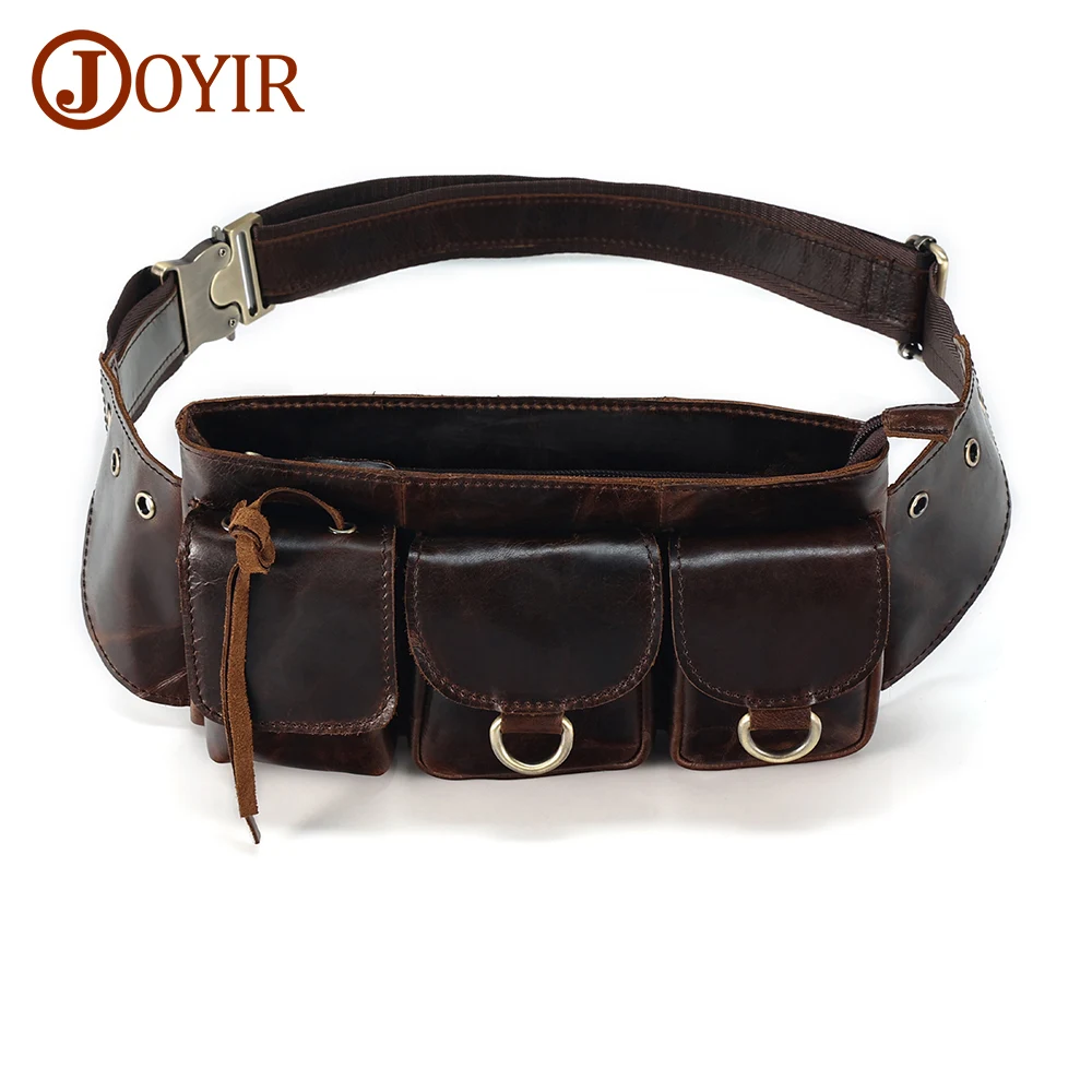 

JOYIR Genuine Cowhide Leather Trendy Men's Waist Bag Retro Fanny Pack For Male Multifunction Belt Bags Travel Sling Chest Packs