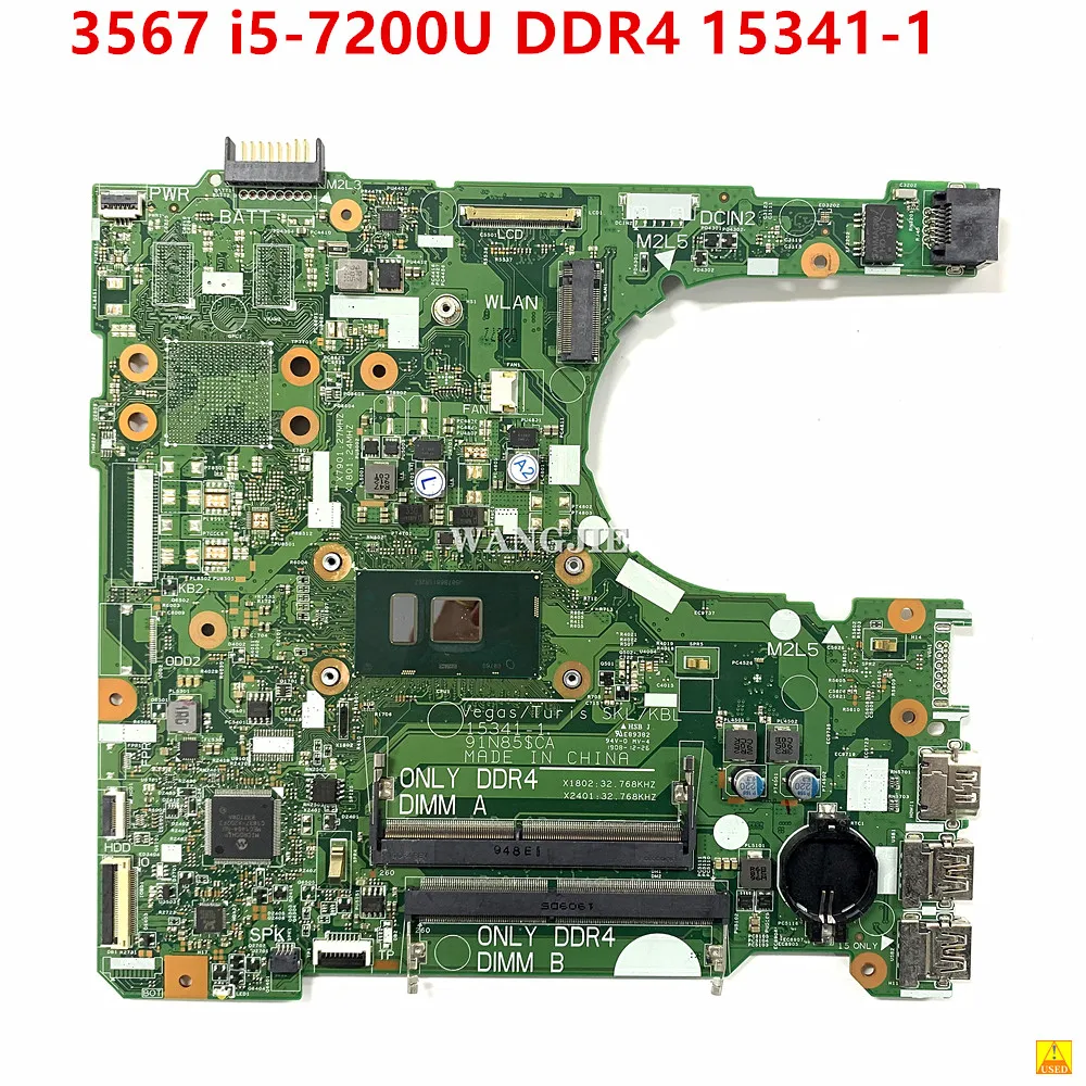 

91N85 Used CN-0D71DF 0D71DF D71DF Mainboard For DELL 15 3567 Laptop Motherboard 15341-1 With SR342 I5-7200U CPU 100% Working