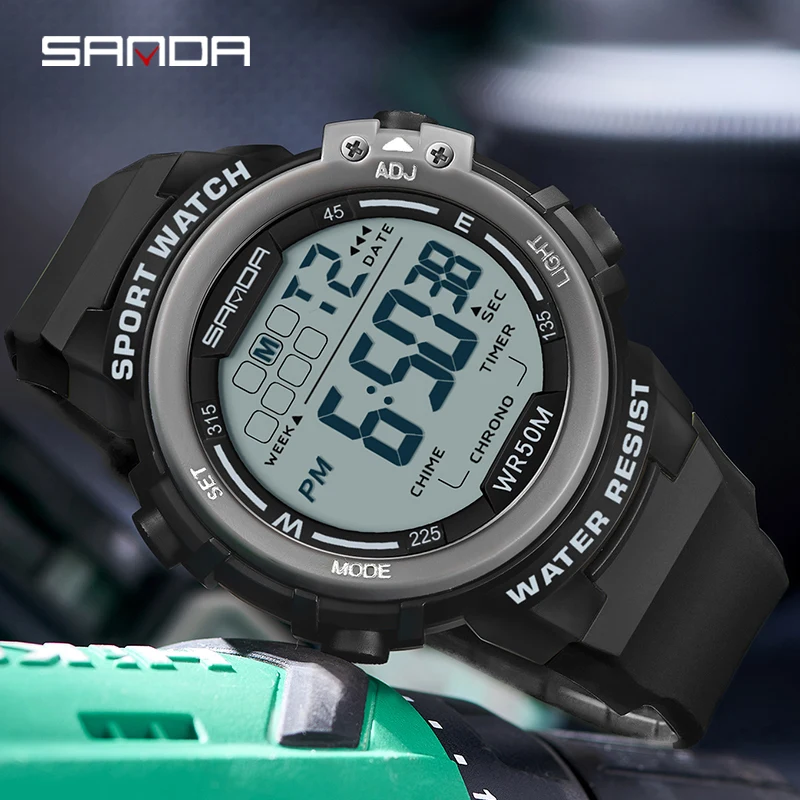 

SANDA New Fashion Outdoor Sport Men Multifunction Military Watches Alarm Clock Chrono 5Bar Waterproof Digital Watch reloj hombre