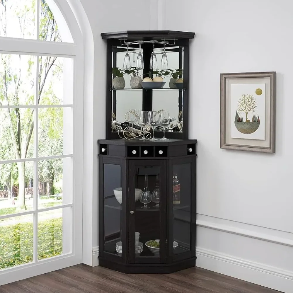 

Wine bar cabinet with Two Glass Shelves, Built-in Wine Rack, Storage for Living Room, Home Office, Kitchen, Small Space