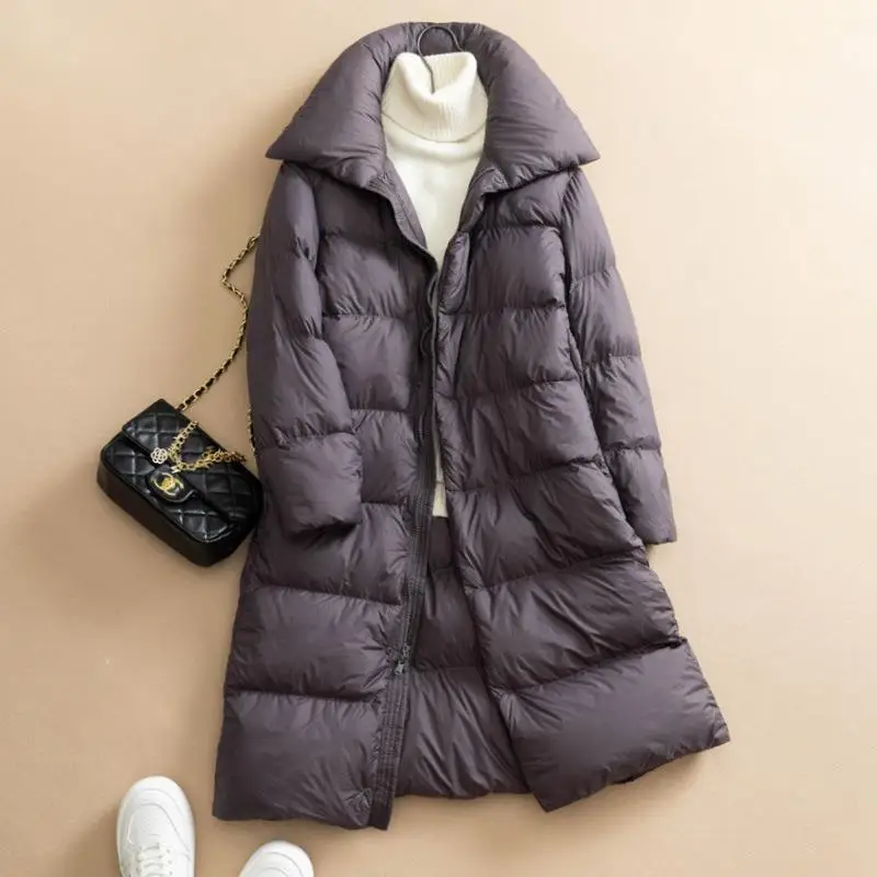 

2024 New Arrivals Fashion Large Lapel Woemn X-long 90% White Duck Down Jackets Female Light Korean Winter Thicken Warm Coat