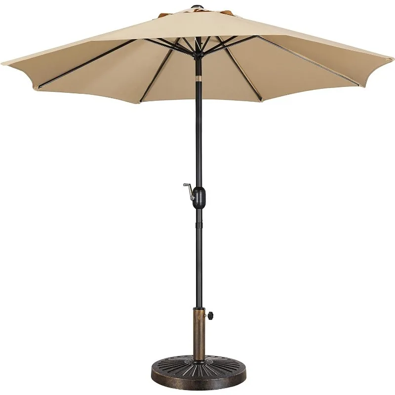 

9FT Garden Table Umbrella with 30lb Base, Patio Market Umbrella with Push Button Tilt, Crank and 8 Sturdy Ribs Outdoor Umbrella