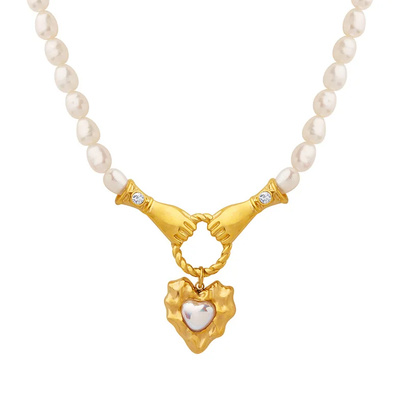 French Freshwater Pearl Hand Heart Glass Beads Pendant Stainless Steel Chain Sweet Necklace 18K Gold Plated Waterproof Jewelry
French Freshwater Pearl Hand Heart Glass Beads Pendant Stainless Steel Chain Sweet Necklace 18K Gold Plated Waterproof Jewelry