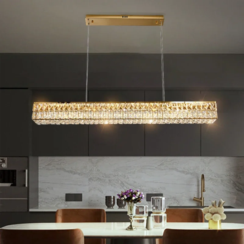 

Luxury Led Chandelier For Dining Room Modern Home Decor Rectangle Gold Crystal Light Kitchen Island Cristal Hanging Lamp
