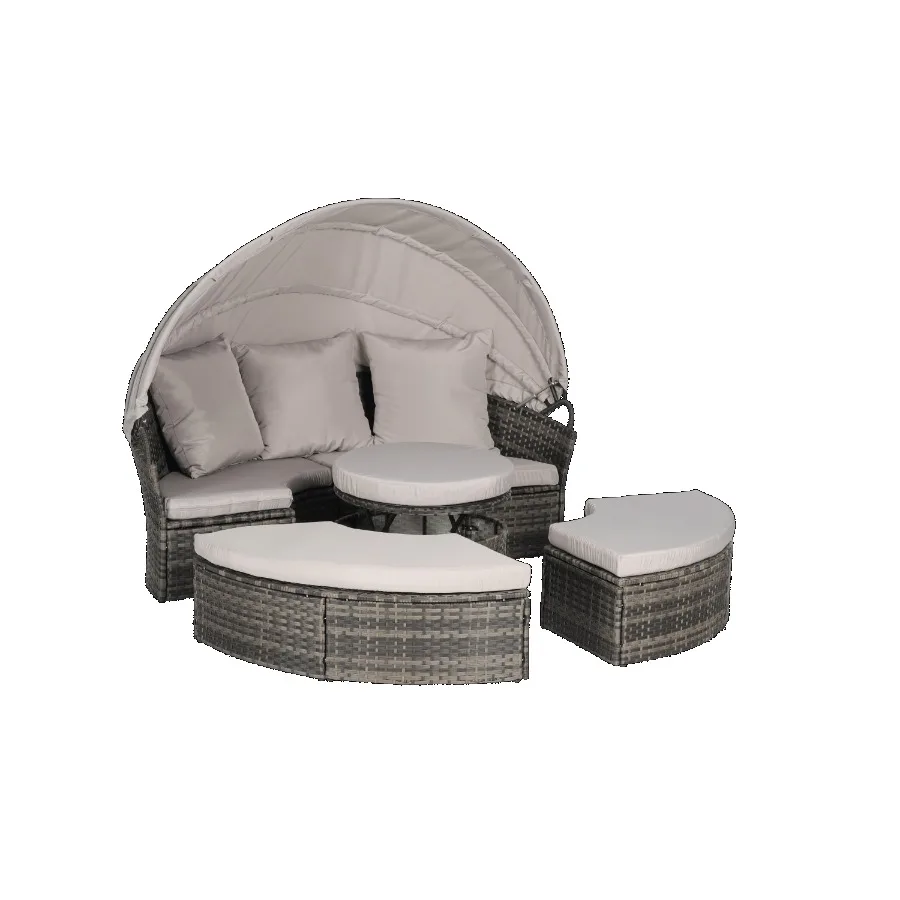 5 Pieces Outdoor Patio Round Daybed Furniture Wicker Conversation Set with Retractable Canopy Soft Cushions and Storable Table 5 Pieces Outdoor Patio Round Daybed Furniture Wicker Conversation Set with Retractable Canopy Soft Cushions and Storable Table