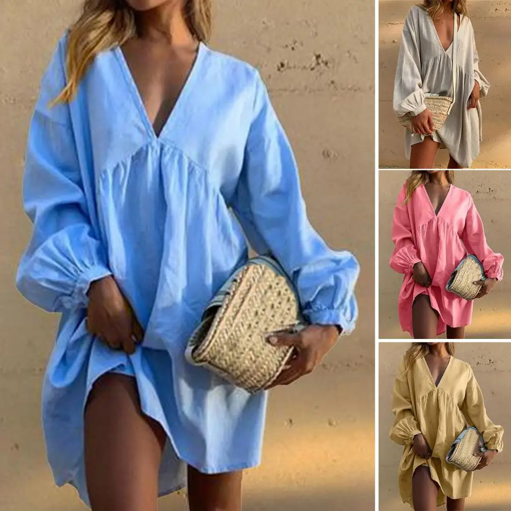 Autumn Long Sleeve Casual Loose Dress Women Sexy V-Neck Cotton Linen Blue Pink Dress Spring Ladies Party Dresses Vestidos
Autumn Long Sleeve Casual Loose Dress Women Sexy V-Neck Cotton Linen Blue Pink Dress Spring Ladies Party Dresses Vestidos