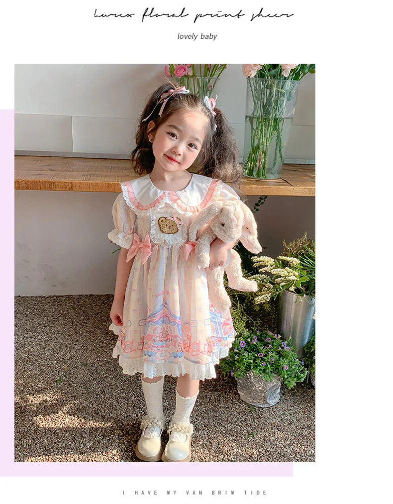 فستان لوليتا الأميرة بأكمام فقاعية حلوة للفتيات، فستان عيد ميلاد صيفي جديد للأطفال، فستان كوري بأكمام قصيرة فستان لوليتا الأميرة بأكمام فقاعية حلوة للفتيات، فستان عيد ميلاد صيفي جديد للأطفال، فستان كوري بأكمام قصيرة