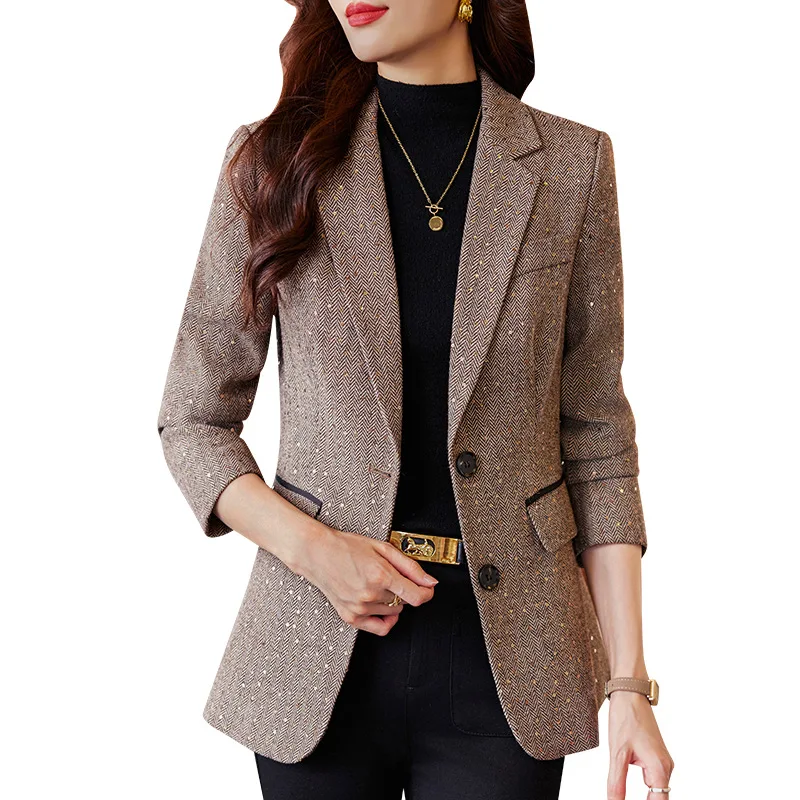 Women's Grey Suit Jacket Spring Autumn Clothes Women's Slim-fit Casual Herringbone Pattern Suit For Little Peop Ladies Blazer
Women's Grey Suit Jacket Spring Autumn Clothes Women's Slim-fit Casual Herringbone Pattern Suit For Little Peop Ladies Blazer