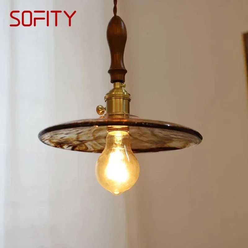 

Латунная Подвесная лампа SOFITY в скандинавском стиле, современный прикроватный светильник для спальни, художественная стеклянная люстра для ресторана, бара, коридора