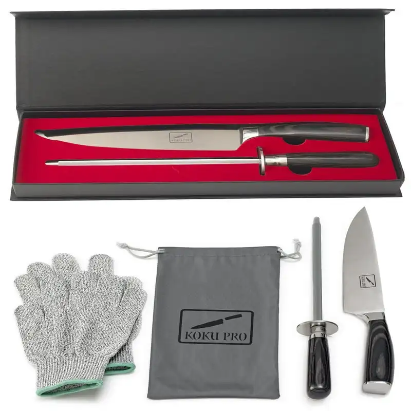 Comfort Japanese Knife - Pro 8 Chef Knife - High Carbon Stainless Steel Kitchen Knife - Includes, Knife Sharpener, 2 Kevlar Gl
Comfort Japanese Knife - Pro 8 Chef Knife - High Carbon Stainless Steel Kitchen Knife - Includes, Knife Sharpener, 2 Kevlar Gl