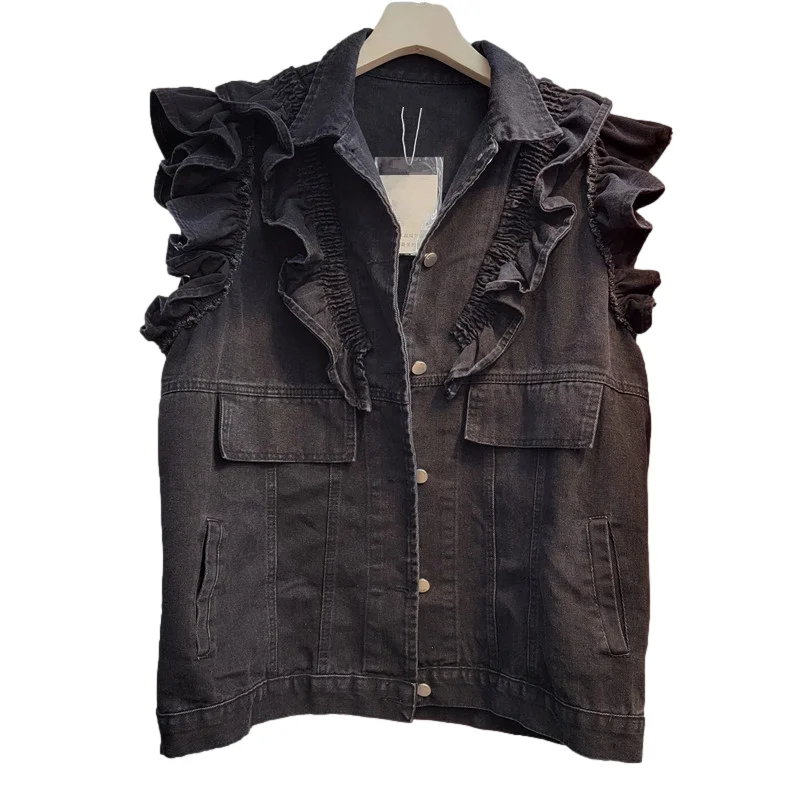 Ruffles Splicing Denim Vest Women Waistcoat Vintage Blue Black Cowboy Sleeveless Jacket Loose Casual Mid Long Jeans Vest Female
Ruffles Splicing Denim Vest Women Waistcoat Vintage Blue Black Cowboy Sleeveless Jacket Loose Casual Mid Long Jeans Vest Female